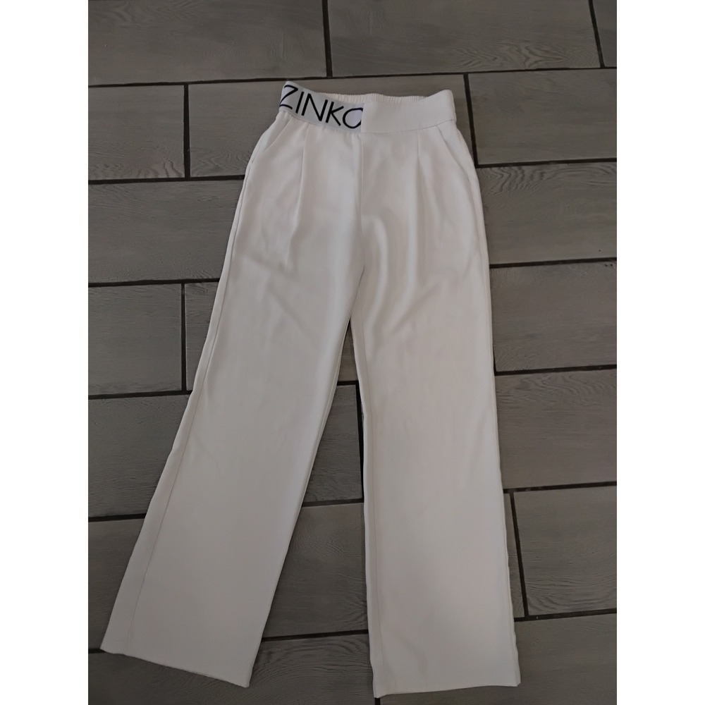 Natasha Zinko White Wide Leg Logo Waistband Trousers Pants Womens Size M